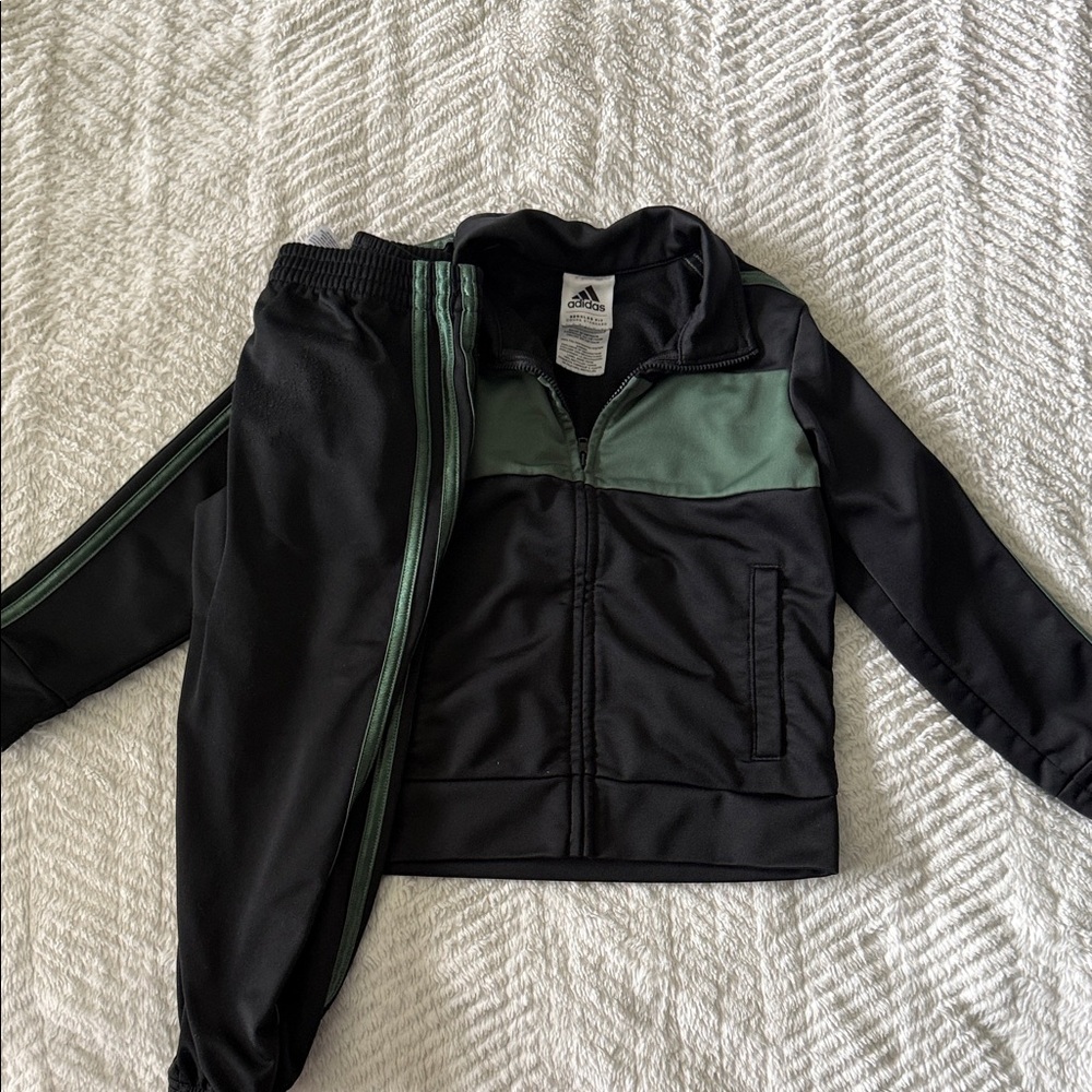 adidas Black Jacket & Pants Set with Green Accents